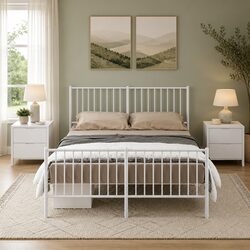 White Metal Bed Frame with Footboard 135x190 cm