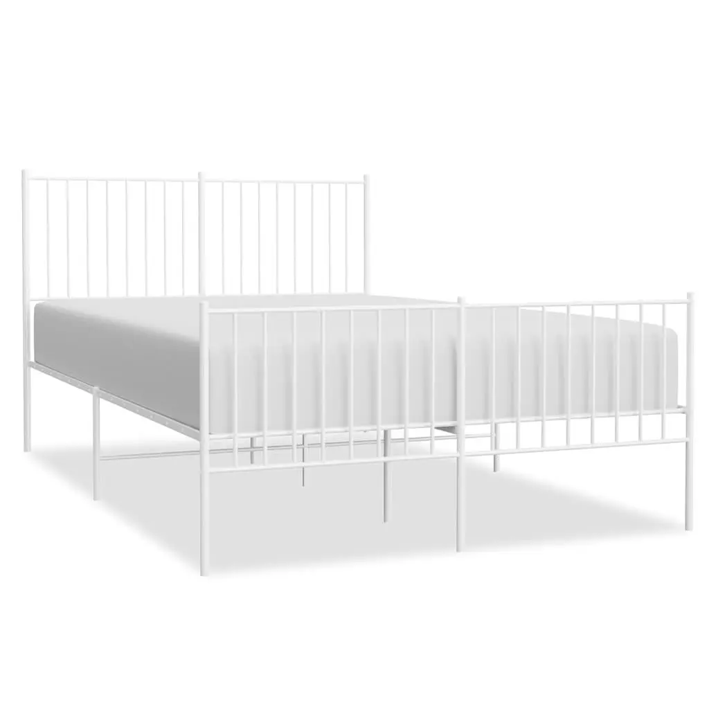 White Metal Bed Frame with Footboard 135x190 cm