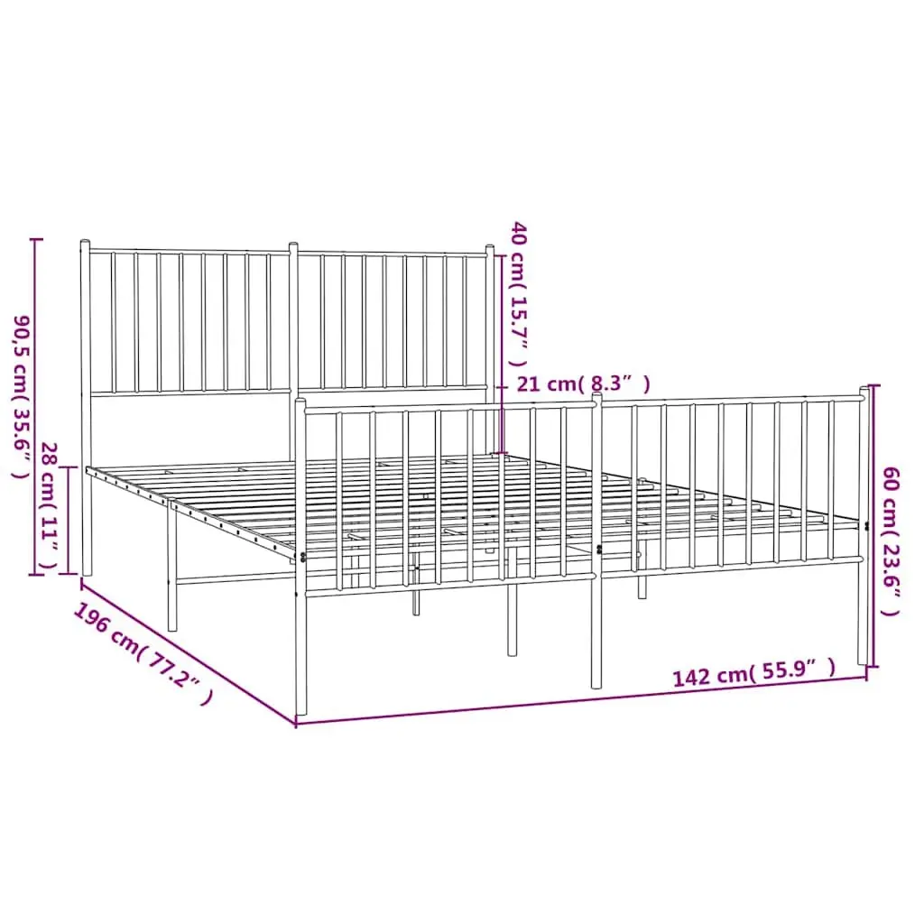 White Metal Bed Frame with Footboard 135x190 cm