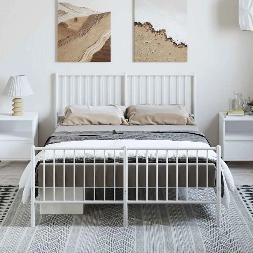 White Metal Bed Frame with Footboard 135x190 cm