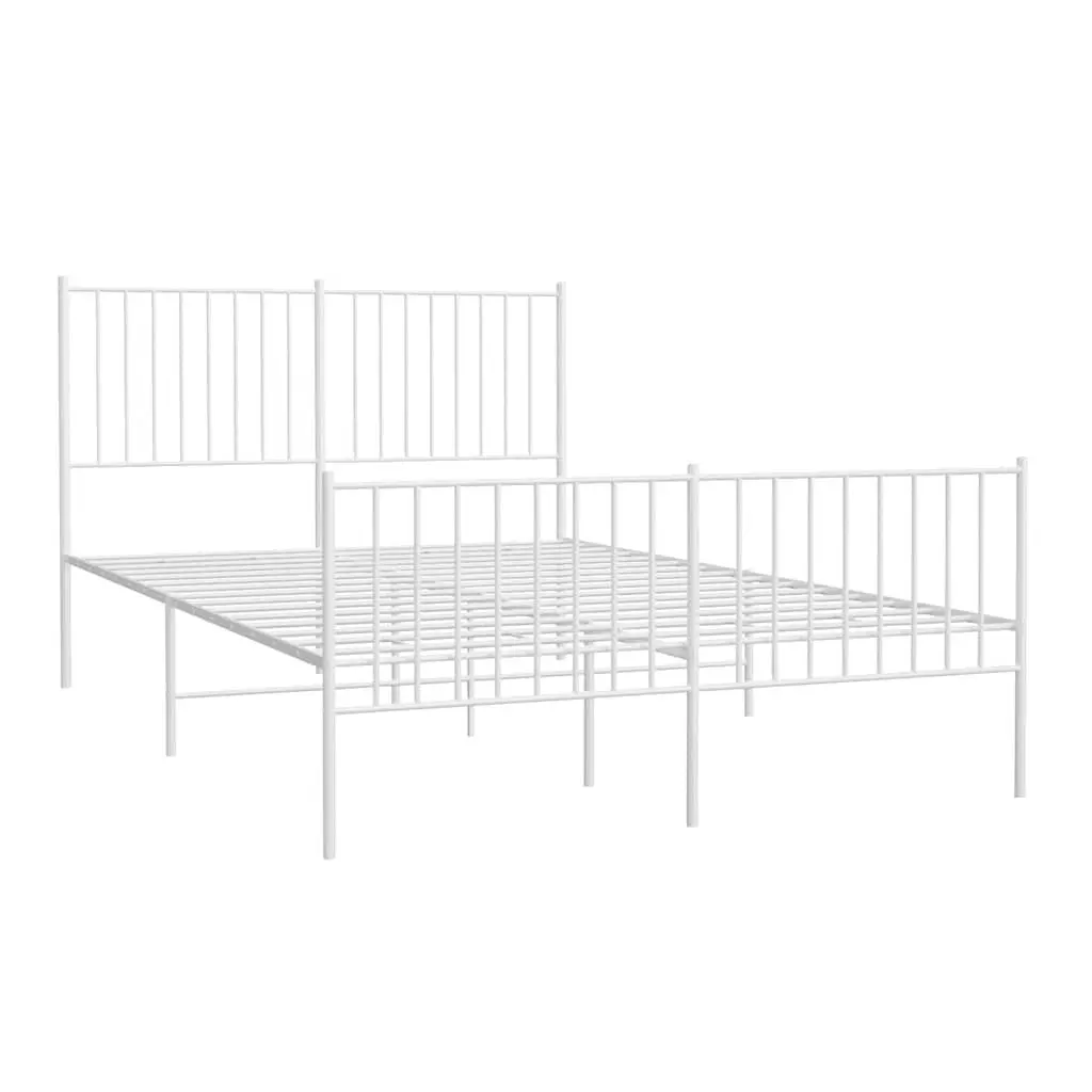 White Metal Bed Frame with Footboard 135x190 cm