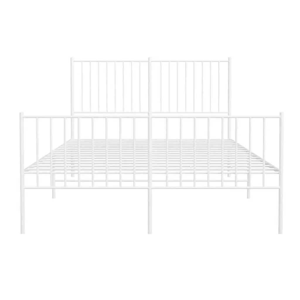 White Metal Bed Frame with Footboard 135x190 cm