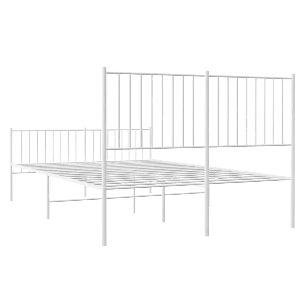 White Metal Bed Frame with Footboard 135x190 cm