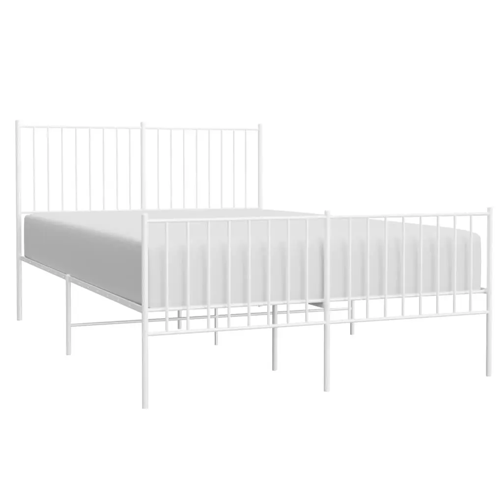White Metal Bed Frame with Footboard 135x190 cm