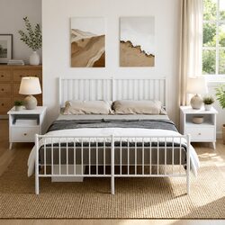 White Metal Bed Frame 150x200 cm with Footboard