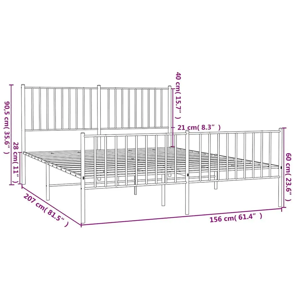 White Metal Bed Frame 150x200 cm with Footboard