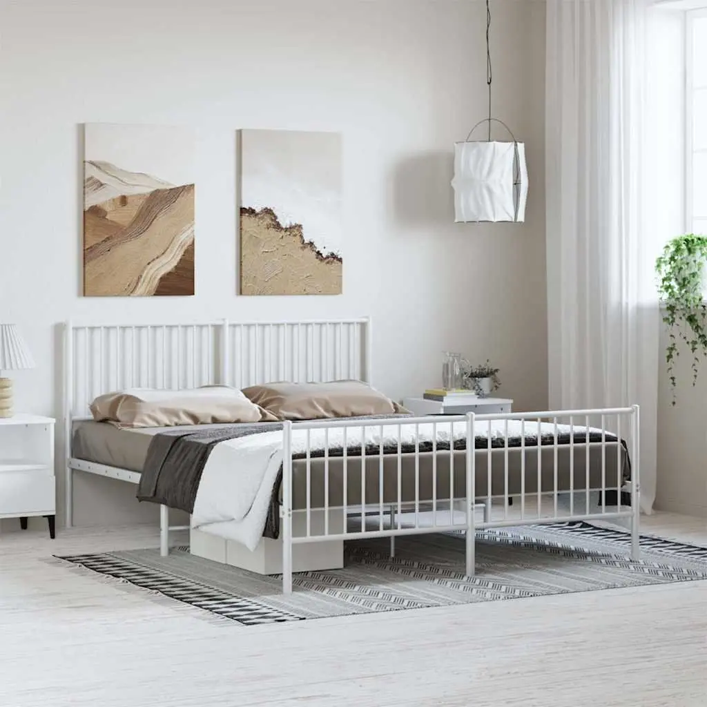 White Metal Bed Frame 150x200 cm with Footboard