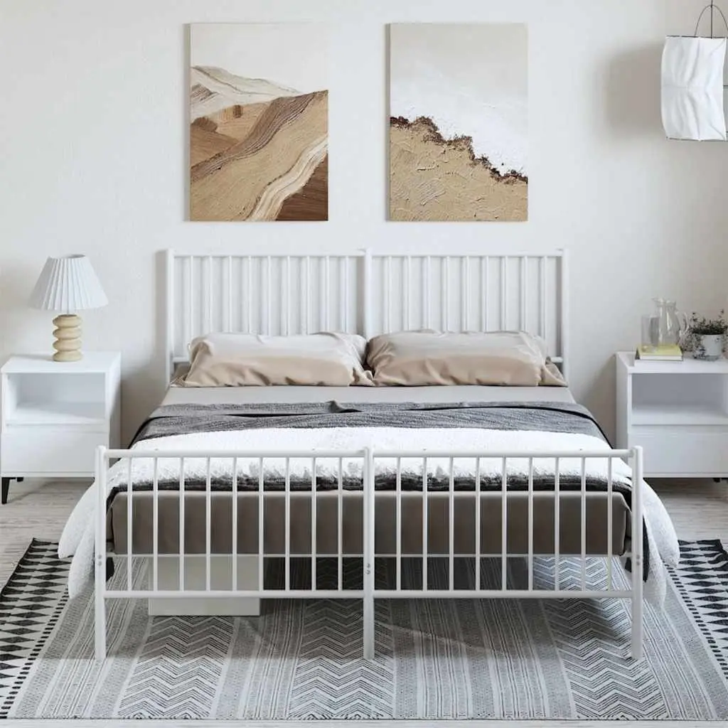 White Metal Bed Frame 150x200 cm with Footboard