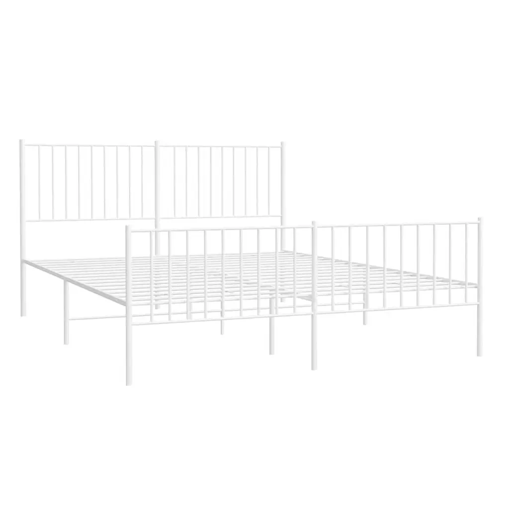 White Metal Bed Frame 150x200 cm with Footboard