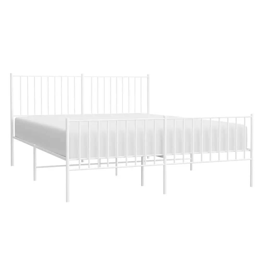 White Metal Bed Frame 150x200 cm with Footboard