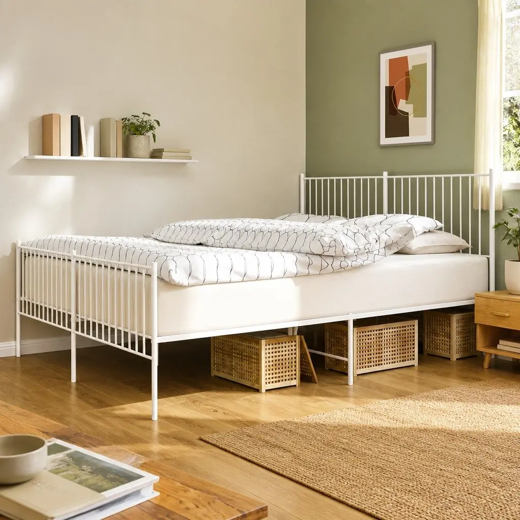 Metal Bed Frame King Size 183x203 cm White Powder-coated Steel