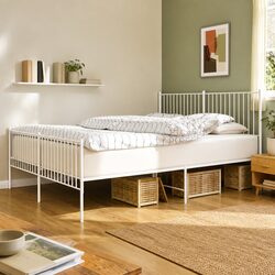 King Size White Metal Bed Frame 183x203 cm with Footboard
