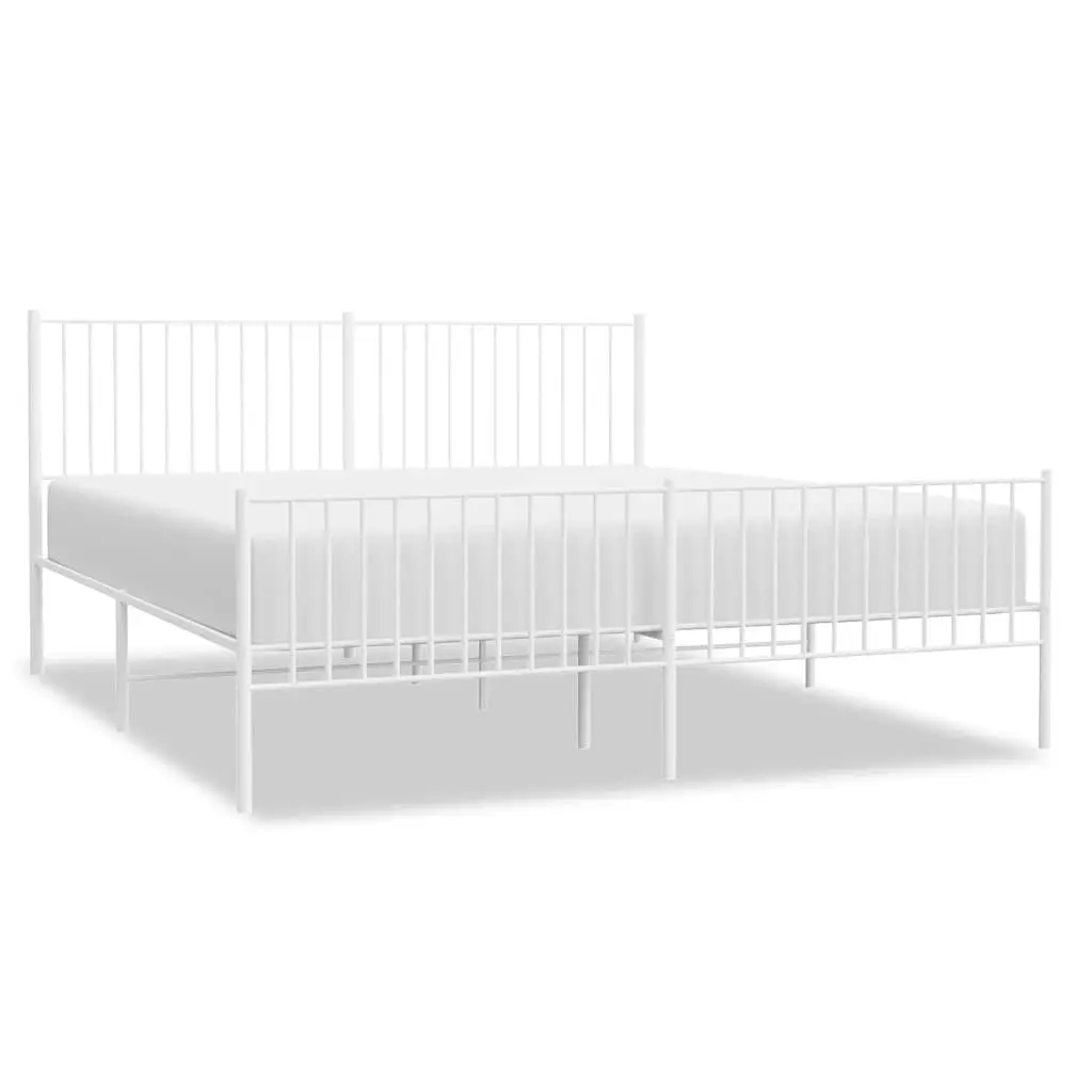 Metal Bed Frame King Size 183x203 cm White Powder-coated Steel