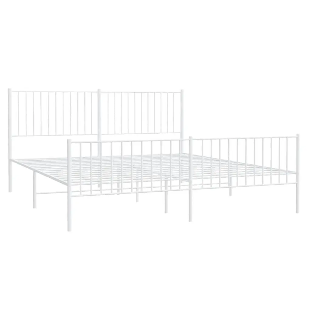 Metal Bed Frame King Size 183x203 cm White Powder-coated Steel