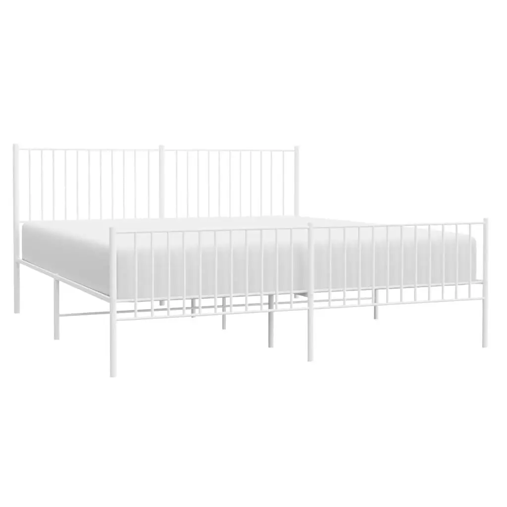 Metal Bed Frame King Size 183x203 cm White Powder-coated Steel