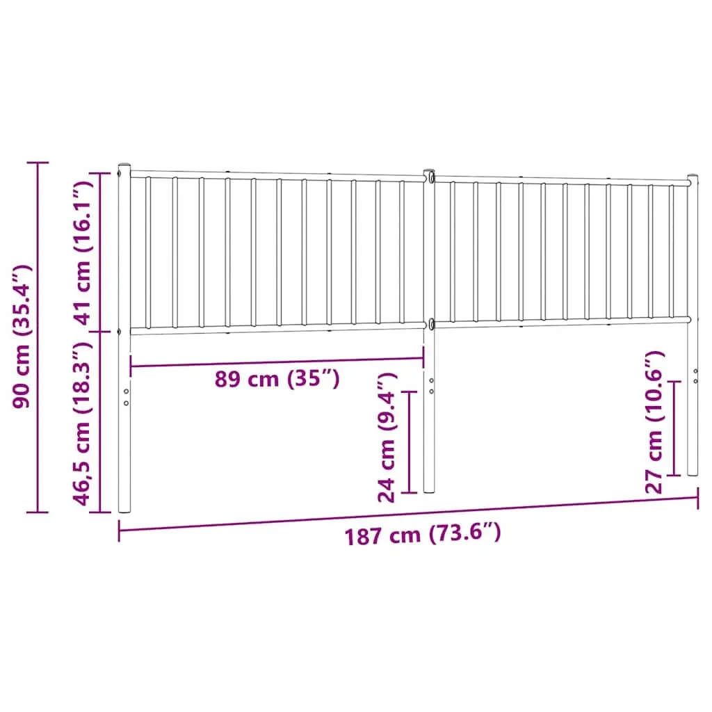 White Metal Bed Headboard 180cm Powder Coated Steel Construction