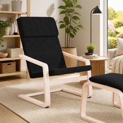 Black Fabric Armchair with Padded Seat and Sturdy Frame