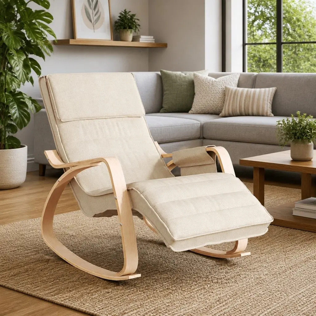Cream Fabric Rocking Chair for Living Room & Bedroom