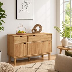 Scandinavian Design Solid Wood Pine Sideboard with Storage