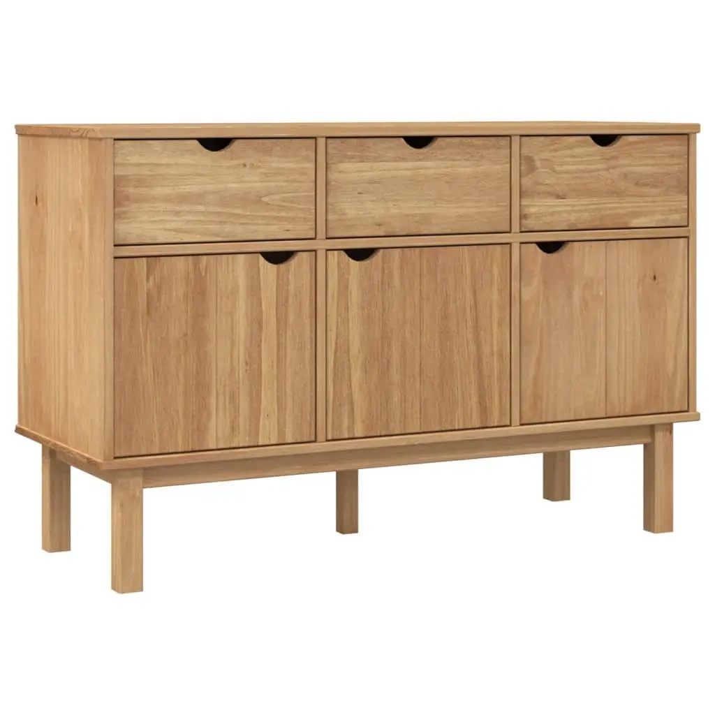 Solid Wood Pine Sideboard with 3 Doors 3 Drawers Scandinavian Design Storage