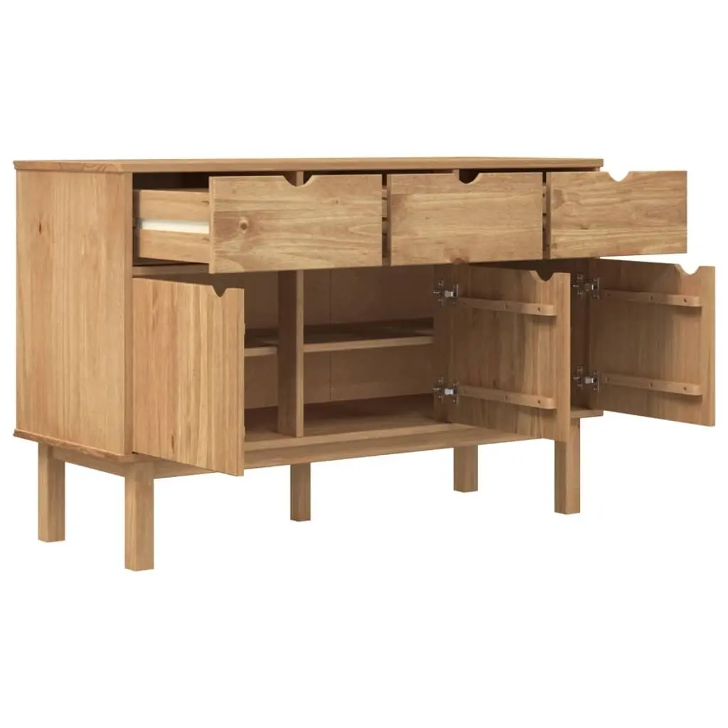 Solid Wood Pine Sideboard with 3 Doors 3 Drawers Scandinavian Design Storage