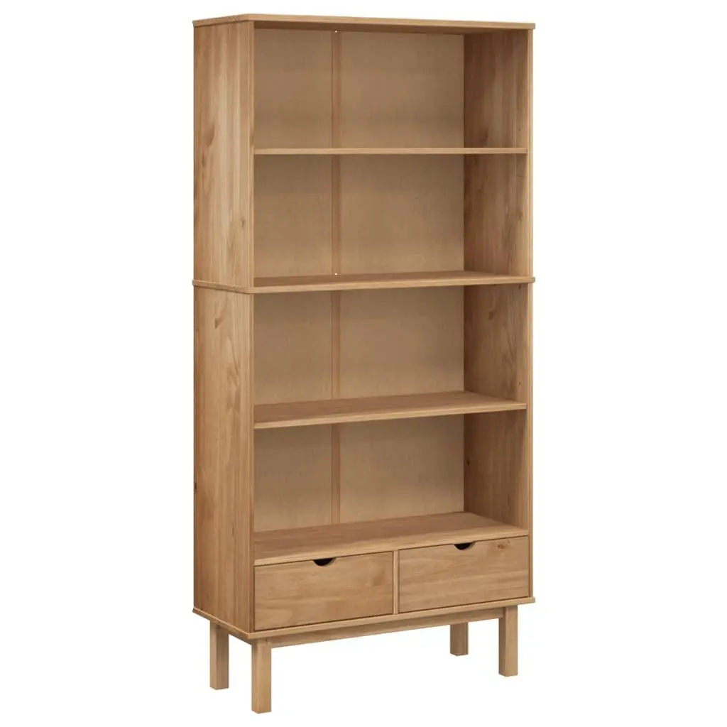 Scandinavian Wooden Bookcase with 2 Drawers in Brown