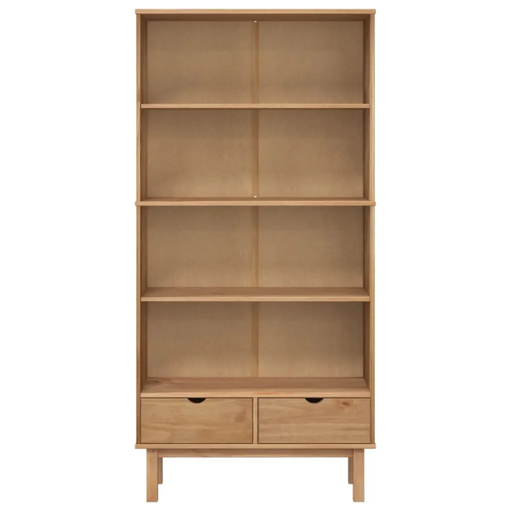 Scandinavian Wooden Bookcase with 2 Drawers in Brown