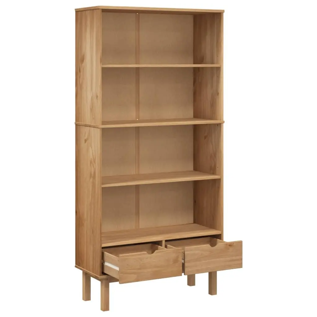 Scandinavian Wooden Bookcase with 2 Drawers in Brown