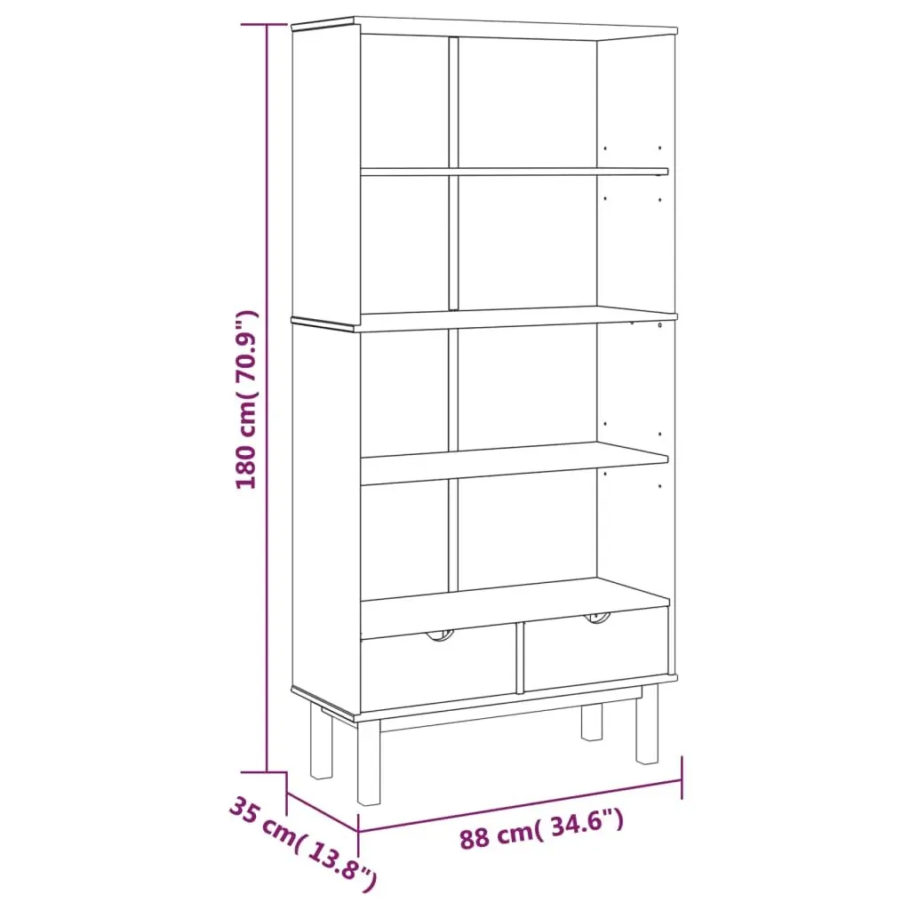 Scandinavian Wooden Bookcase with 2 Drawers in Brown
