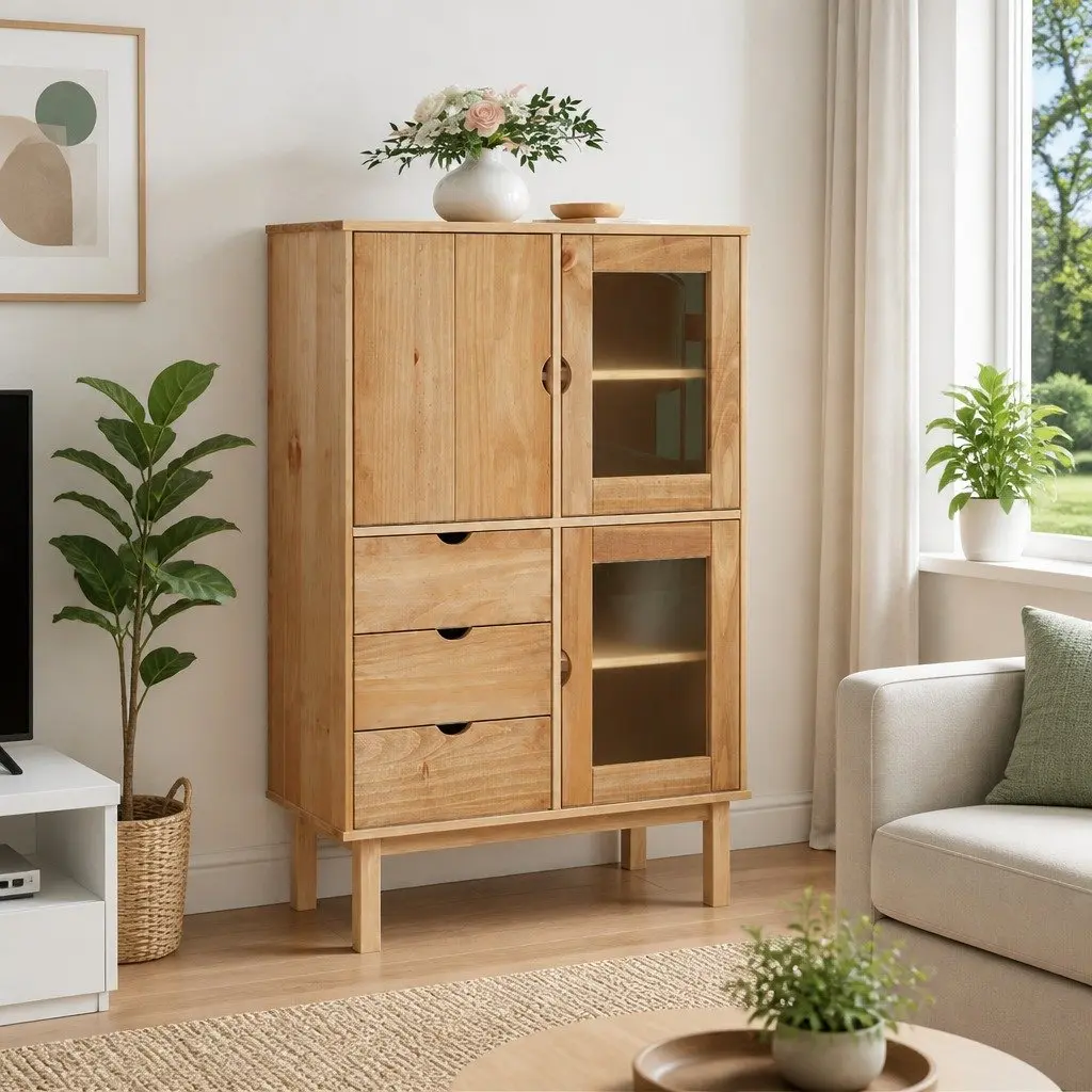 Highboard Solid Wood Pine Storage Cabinet Brown 85x43x125cm 3 Drawers