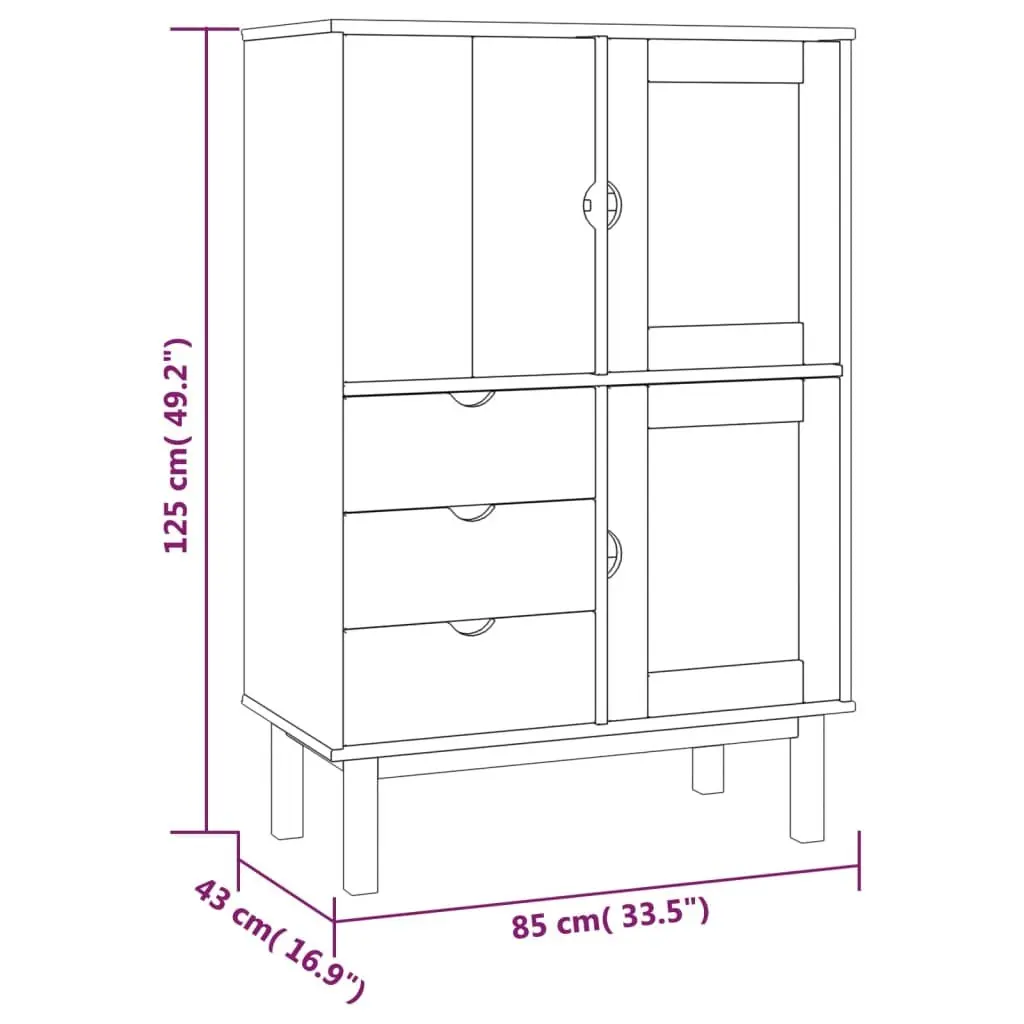 Highboard Solid Wood Pine Storage Cabinet Brown 85x43x125cm 3 Drawers