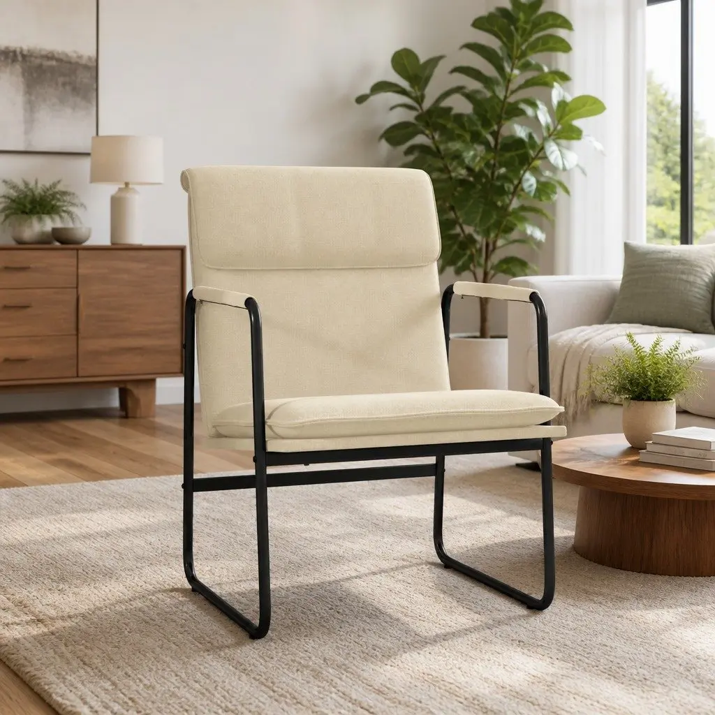 Lounge Chair Cream Fabric Upholstered Armchair Recliner