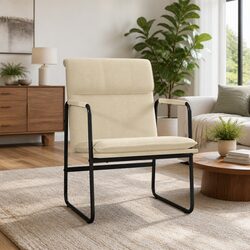 Cream Fabric Upholstered Lounge Chair for Living Room