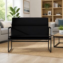 Elegant Black Faux Leather Bench with Upholstered Back