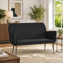 Elegant Black Velvet Upholstered Bench with Armrests