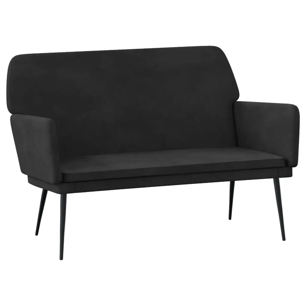 Black Velvet Upholstered Bench with Armrests
