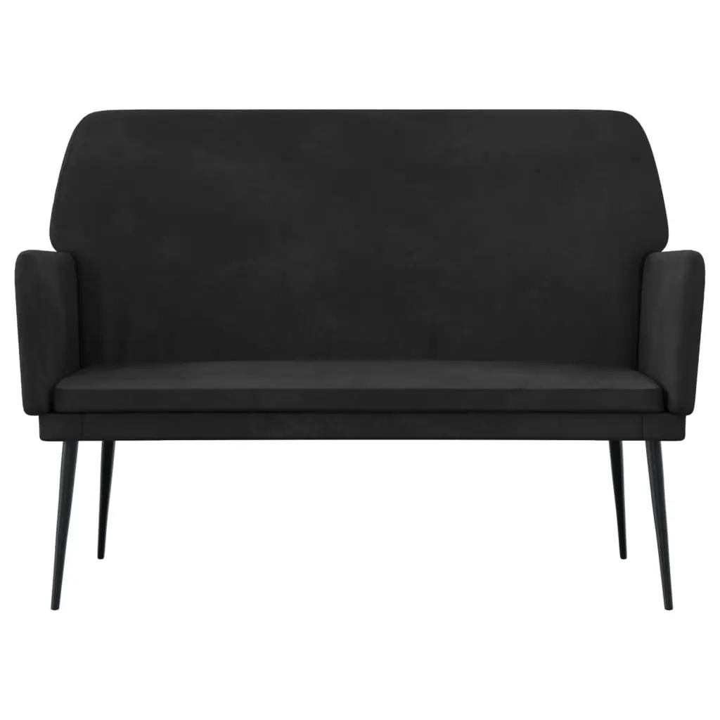 Black Velvet Upholstered Bench with Armrests