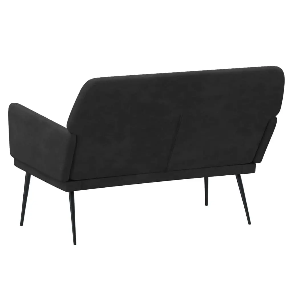Black Velvet Upholstered Bench with Armrests