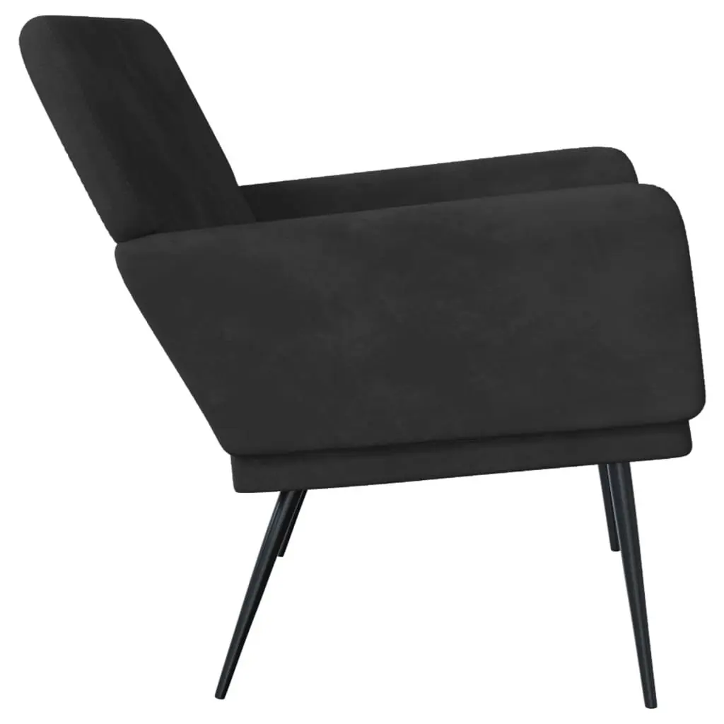 Black Velvet Upholstered Bench with Armrests