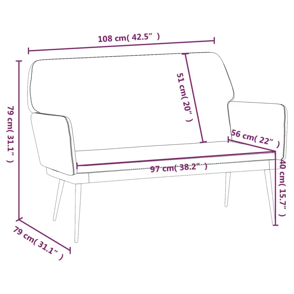 Black Velvet Upholstered Bench with Armrests