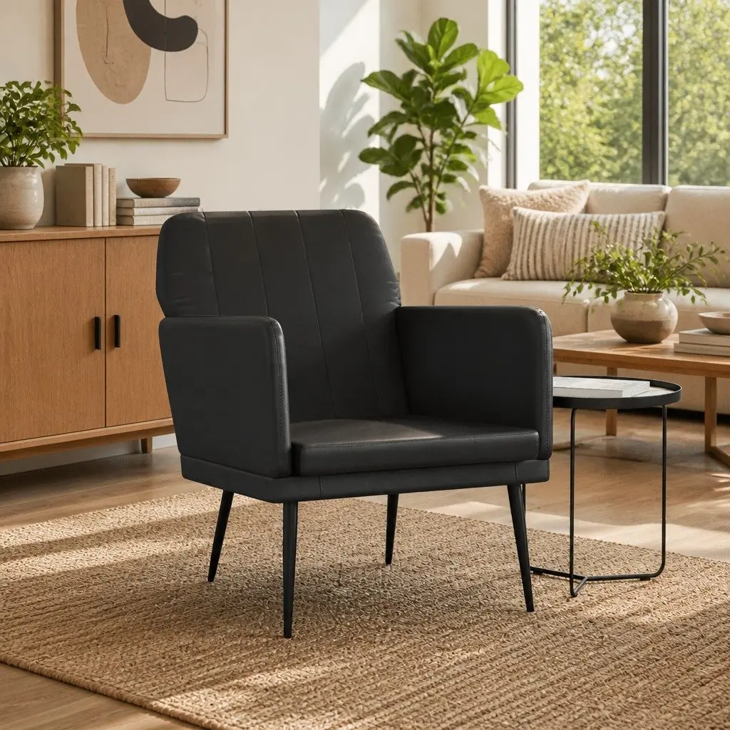 Black Faux Leather Armchair for Living Spaces