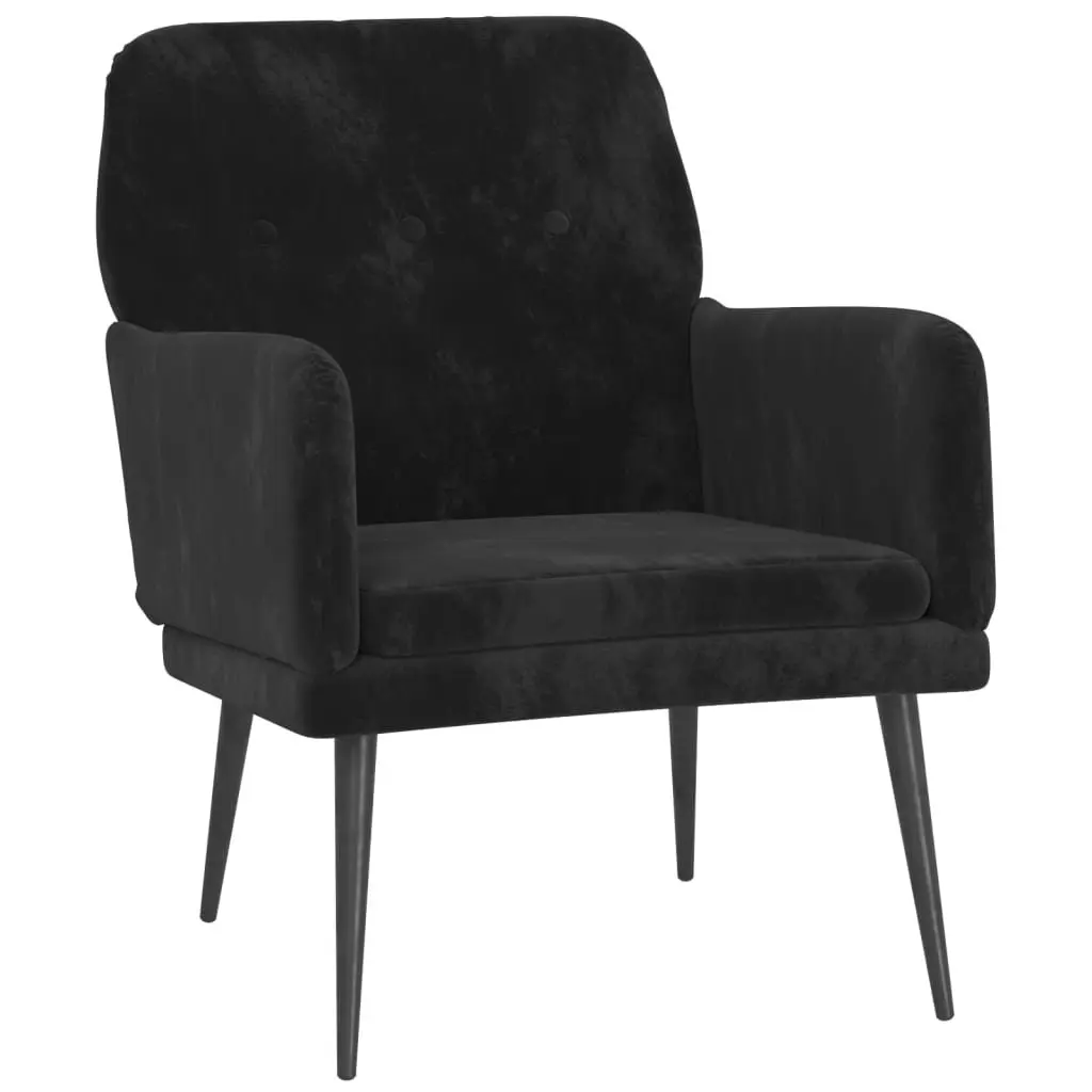 Black Velvet Armchair Comfortable Relaxing Living Room Seating Lounge Chair