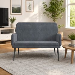 Velvet Grey Upholstered Bench with Armrests