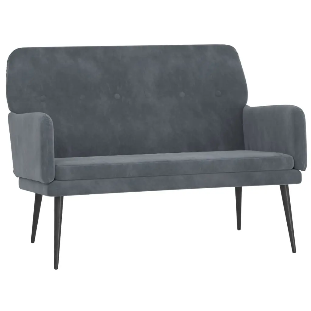 Velvet Grey Upholstered Bench with Armrests