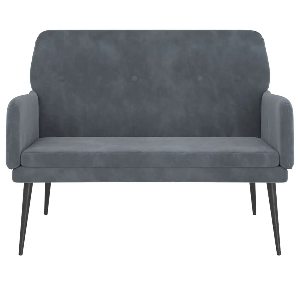 Velvet Grey Upholstered Bench with Armrests