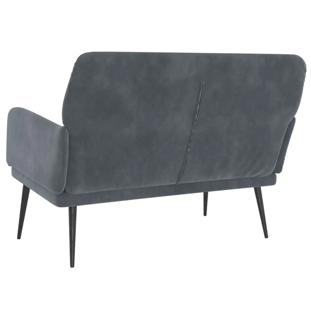 Velvet Grey Upholstered Bench with Armrests