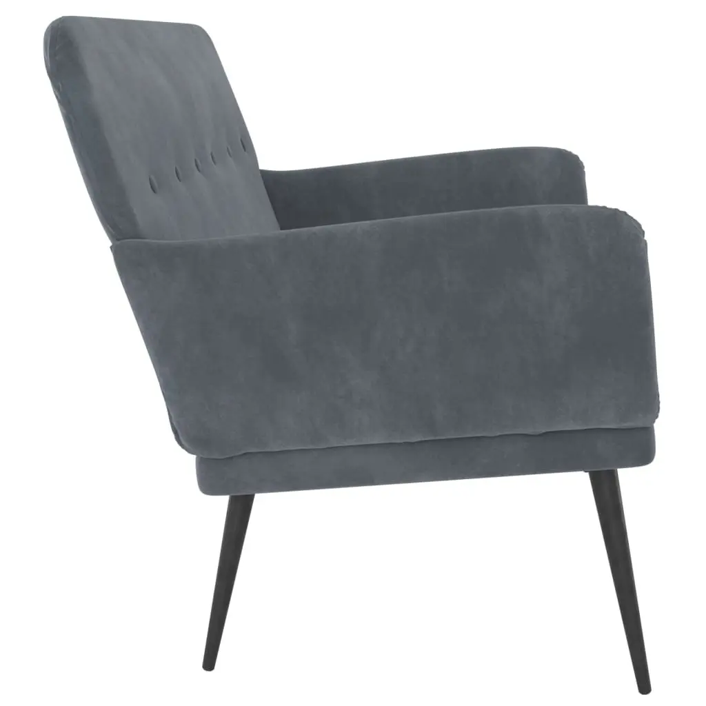 Velvet Grey Upholstered Bench with Armrests