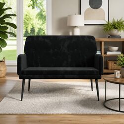 Elegant Black Velvet Bench with Armrests and Padded Back