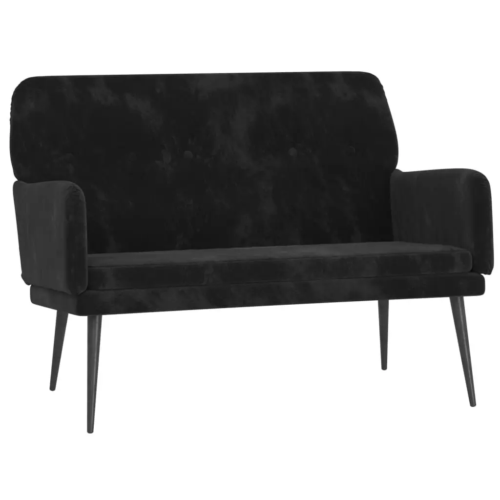Black Velvet Bench Seat Upholstered Armrest Padded Back Metal Frame 108 x 79 x 79 cm