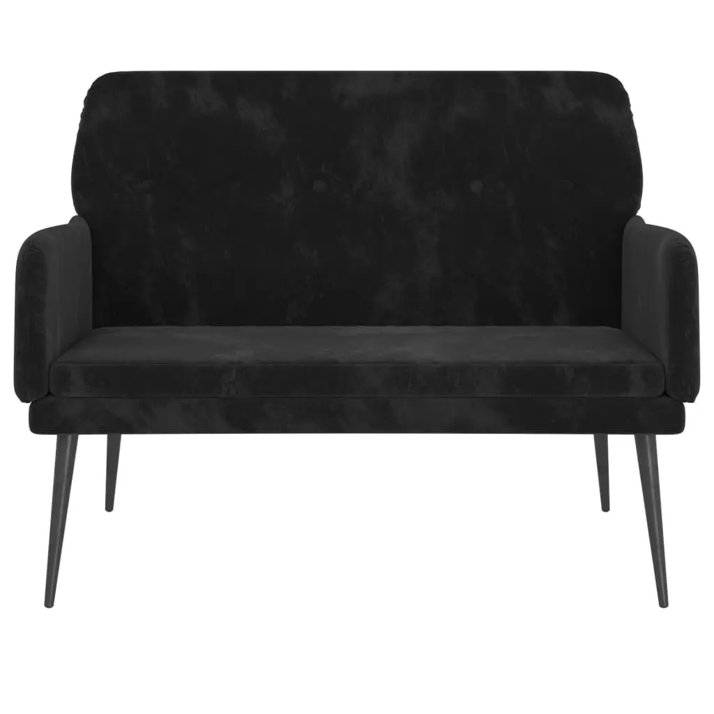 Black Velvet Bench Seat Upholstered Armrest Padded Back Metal Frame 108 x 79 x 79 cm